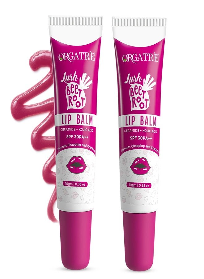 Orgatre Beetroot Lip Balm Tube with Ceramide, Kojic Acid & SPF 30 PA++ | Deep Moisturization & Pigmentation Care | Natural Beetroot Tint | Nourishes, Repairs & Protects Lips | 10ml - Pack of 2 - Image 1